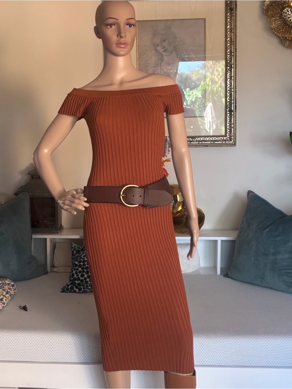 NWT Windsor Ribbed Off-The-Shoulder Midi Dress - Size L